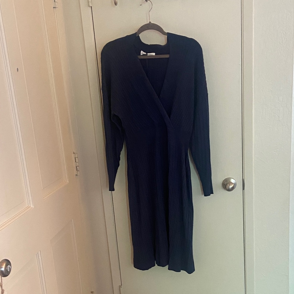 Lucky Brand Long-Sleeve Ribbed Wrap Dress - Navy